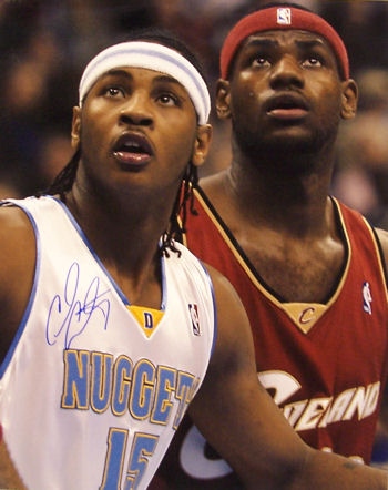 Great shot of 2003/2004 rookies LeBron James and Carmelo Anthony, 