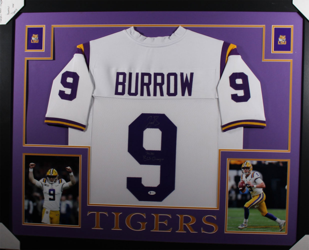 Joe Burrow Autographed LSU Tigers Framed White Jersey BAS