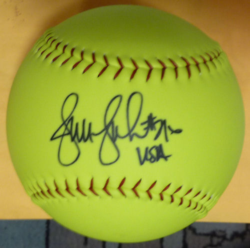 Jennie Finch Autographed Yellow Over Size Softball w USA Inscription