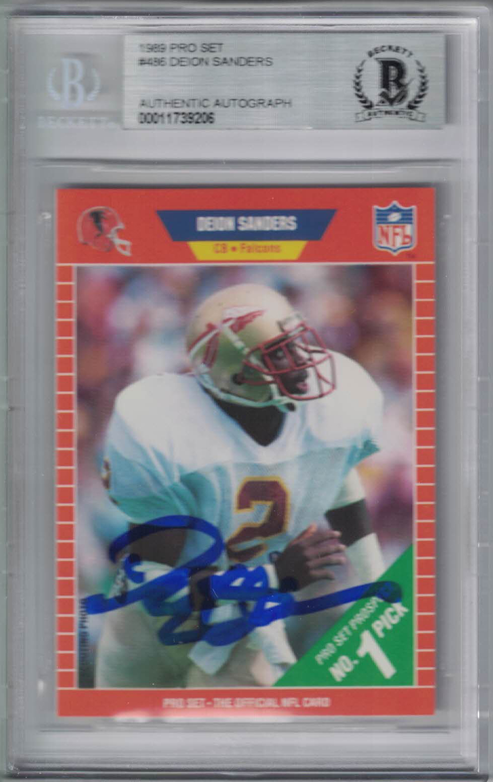 Deion Sanders Signed Atlanta Falcons 1989 NFL Pro Set Rookie Card BAS 