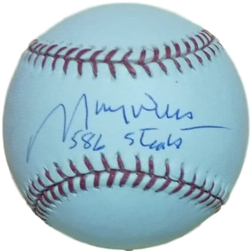 MAURY WILLS AUTOGRAPHED/SIGNED MLB BASEBALL W/586 STEALS LOS ANGELES 