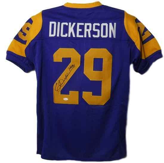 Eric Dickerson Autographed Los Angeles Rams Size XL Blue Jersey HOF JSA 10040