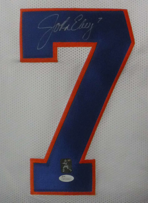 John Elway Autographed/Signed Denver Broncos White TB XL Jersey JSA 10202