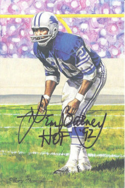 Lem Barney Autographed/Signed Detroit Lions Goal Line Art Black HOF 92 10423