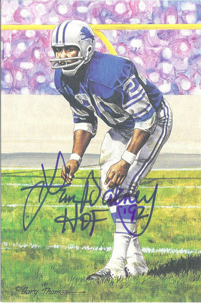 Lem Barney Autographed/Signed Detroit Lions Goal Line Art Blue HOF 10424