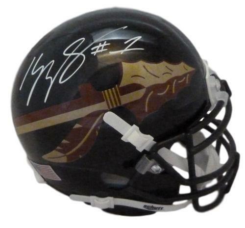 Kelvin Benjamin Autographed Florida State Black Schutt Mini Helmet JSA 10488