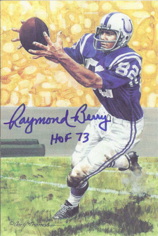 Raymond Berry Autographed Baltimore Colts Goal Line Art Card Blue HOF 10498