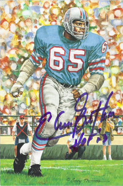 Elvin Bethea Autographed Houston Oilers Goal Line Art Card Blue HOF 10500