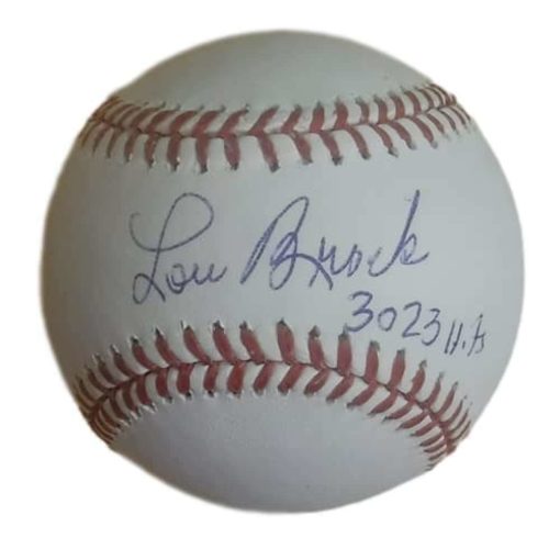 Lou Brock Autographed St. Louis Cardinals OML Baseball 3023 Hits JSA 10649