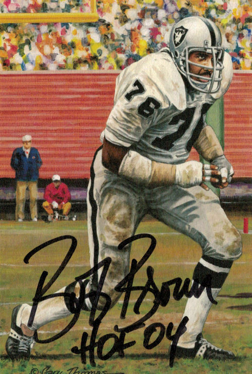 Bob Brown Autographed Oakland Raiders Goal Line Art Card Black HOF 10673