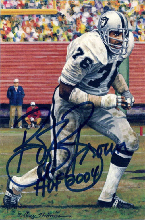 Bob Brown Autographed Oakland Raiders Goal Line Art Card Blue HOF 10674