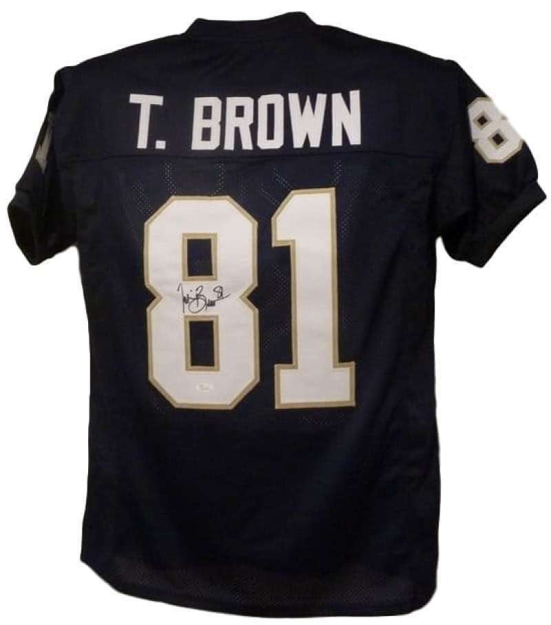 Tim Brown Autographed/Signed Notre Dame XL Blue Jersey JSA 10701