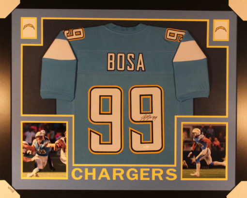 Joey Bosa Autographed/Signed San Diego Chargers Framed Blue Jersey JSA 10765