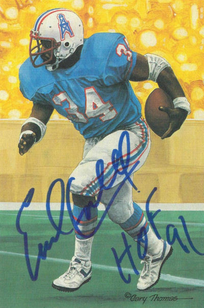 Earl Campbell Autographed Houston Oilers Goal Line Art Card Blue HOF 10773