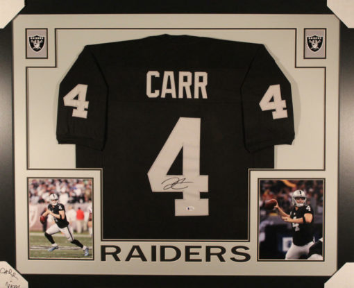 Derek Carr Autographed/Signed Oakland Raiders Framed Black XL Jersey BAS 10821