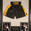 Sugar Ray Leonard Autographed Framed Black Boxing Trunks JSA 10824