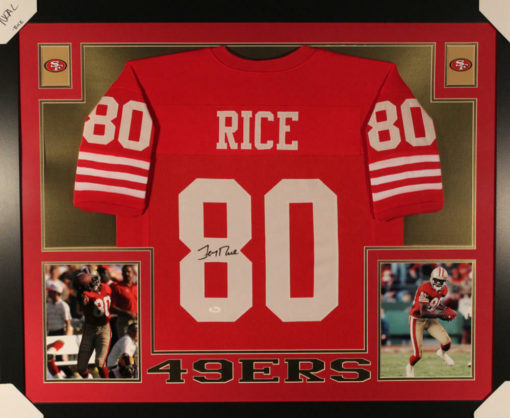 Jerry Rice Autographed/Signed San Francisco 49ers Framed Red Jersey JSA 10851