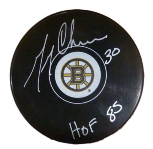 Gerry Cheevers Autographed/Signed Boston Bruins Logo Hockey Puck 10860