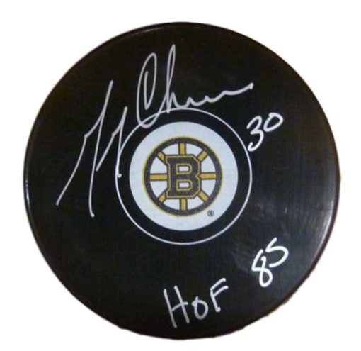 Gerry Cheevers Autographed/Signed Boston Bruins Logo Hockey Puck 10860