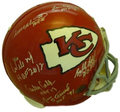Kansas City Chiefs Autographed HOF Proline Helmet Dawson, Shields +5 JSA 10863