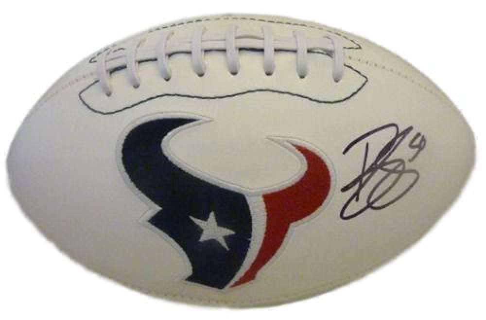 Brian Cushing Autographed/Signed Houston Texans White Logo Football JSA 10948