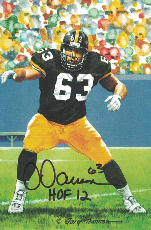 Dermontti Dawson Signed Pittsburgh Steelers Goal Line Art Card Black HOF 11002