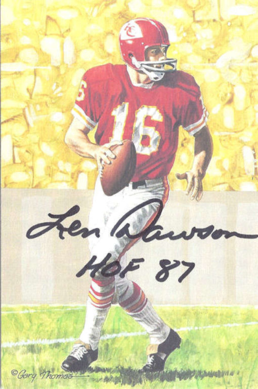 Len Dawson Autographed Kansas City Chiefs Goal Line Art Card HOF Black 11010