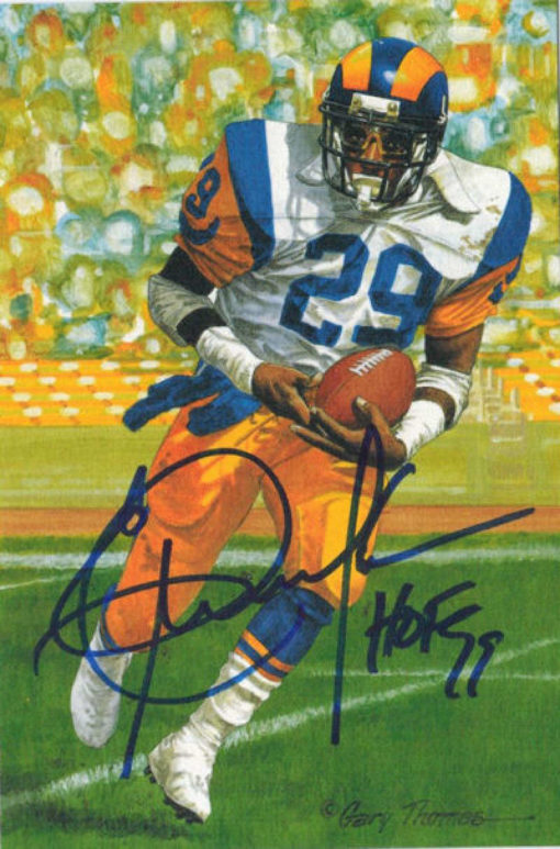 Eric Dickerson Autographed Los Angeles Rams Goal Line Art Card HOF Blue 11054