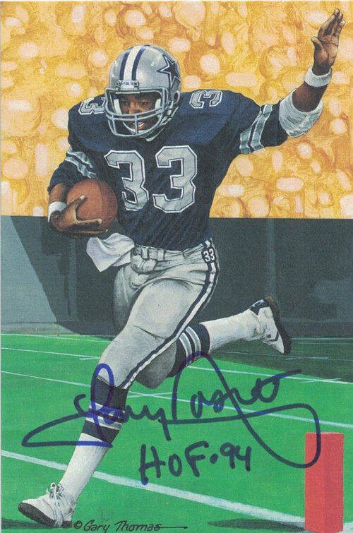 Tony Dorsett Autographed Dallas Cowboys Goal Line Art Card Blue HOF JSA 11109