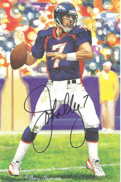 John Elway Autographed/Signed Denver Broncos Goal Line Art Card Black 11176