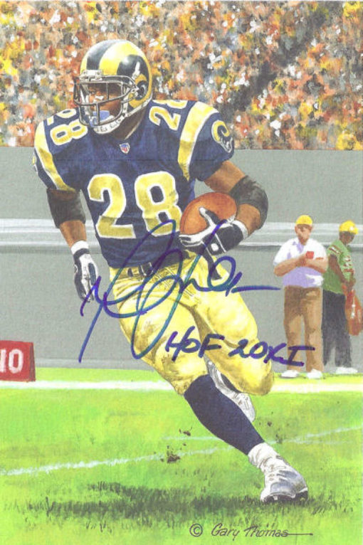 Marshall Faulk Autographed St Louis Rams Goal Line Art Card HOF 20XI 11232