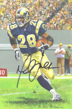 Marshall Faulk Autographed St Louis Rams Goal Line Art Black N/O 11233