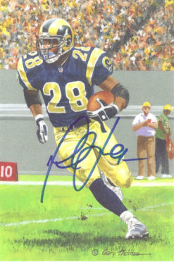 Marshall Faulk Autographed/Signed St Louis Rams Goal Line Art Blue 11234