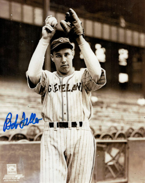 Bob Feller Autographed/Signed Cleveland Indians 8X10 Photo Pinstripes 11252 PF