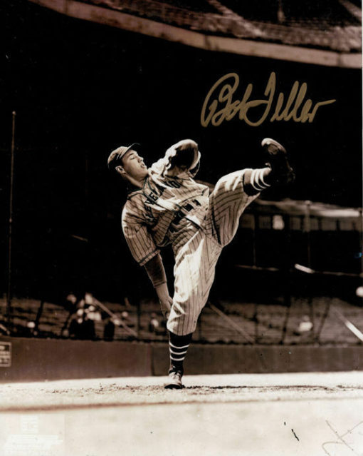Bob Feller Autographed Cleveland Indians 8x10 Photo High Leg Kick 11253 PF