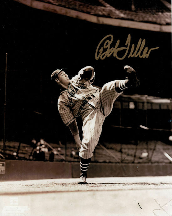 Bob Feller Autographed Cleveland Indians 8×10 Photo High Leg Kick 11253 PF Denver Autographs