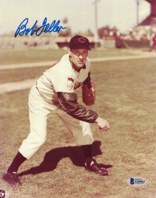 Bob Feller Autographed/Signed Cleveland Indians 8x10 Photo BAS 11254 PF