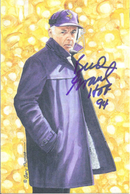 Bud Grant Autographed/Signed Minnesota Vikings Goal Line Art HOF 94 Blue 11443