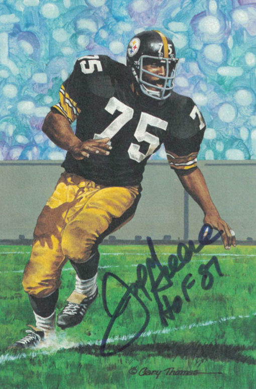 Joe Greene Autographed Pittsburgh Steelers Goal Line Art Card Blue HOF 11455