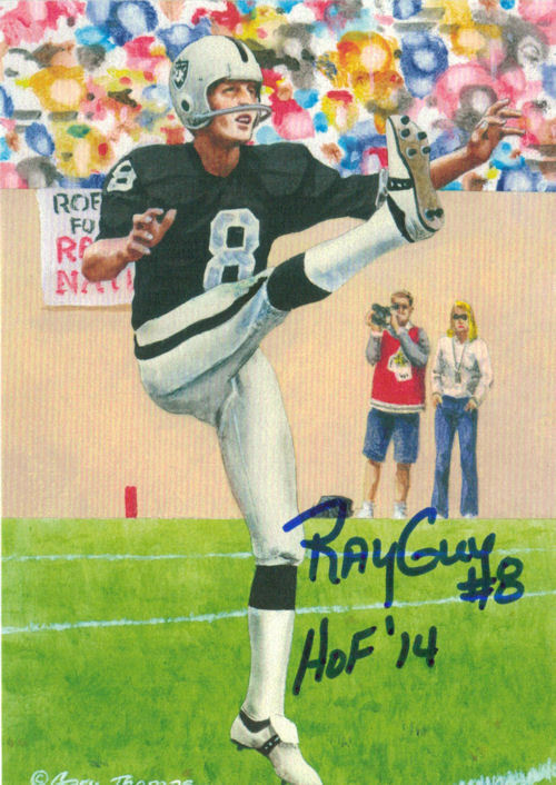 Ray Guy Autographed Oakland Raiders Goal Line Art Card Blue HOF 14 11520