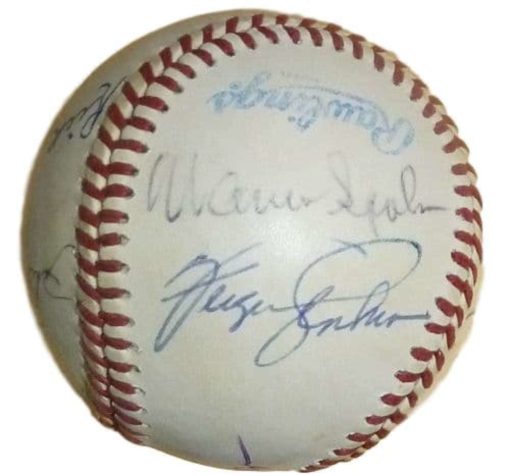 Hall Of Fame Baseball Autographed OAL Baseball (Spahn, Feller +6) JSA 11529