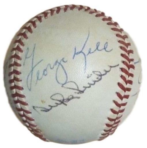 Hall Of Fame Baseball Autographed OAL Baseball (Spahn, Feller +6) JSA 11529