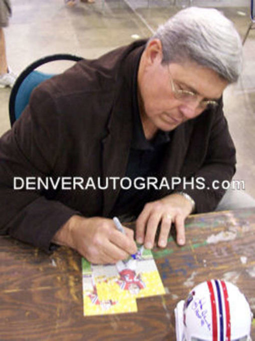 John Hannah Autographed New England Patriots Goal Line Art HOF 91 in Blue 11555