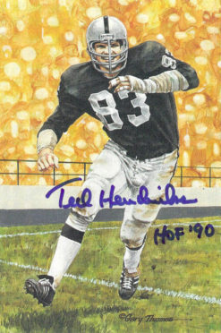 Ted Hendricks Autographed Oakland Raiders Goal Line Art Card Blue HOF 11615