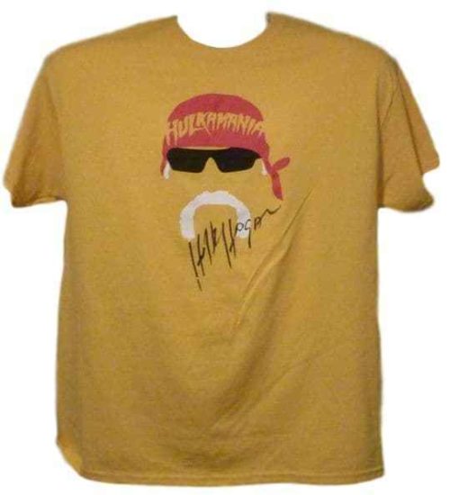 Hulk Hogan Autographed/Signed Hulkmania Face XL Yellow T-Shirt JSA 11642