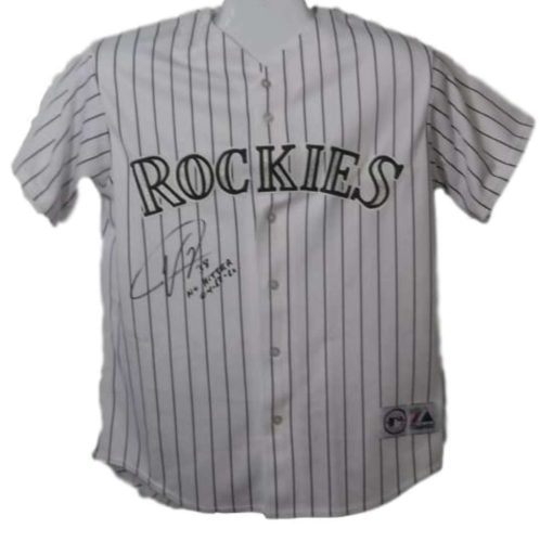 Ubaldo Jimenez Autographed/Signed Colorado Rockies White Jersey No Hitter 11827