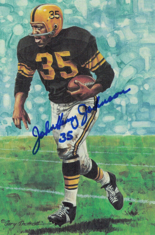 John Henry Johnson Signed Pittsburgh Steelers Goal Line Art Card Blue 11843