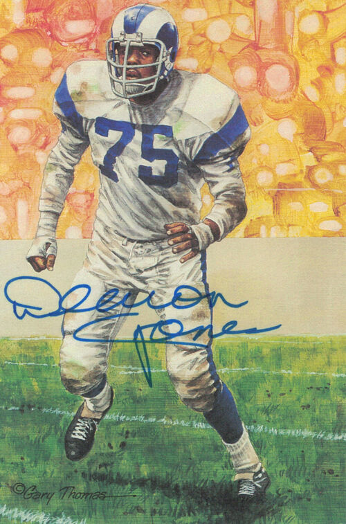 Deacon Jones Autographed/Signed Los Angeles Rams Goal Line Art Blue 11876