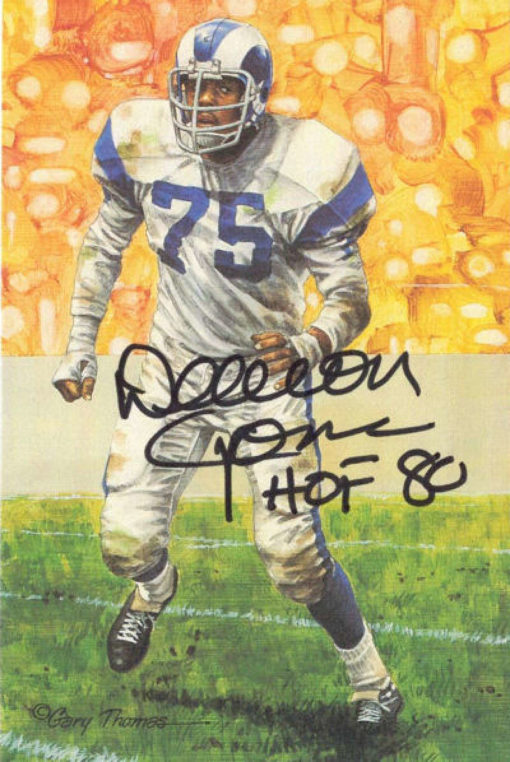 Deacon Jones Autographed Los Angeles Rams Goal Line Art Card Black HOF 11877