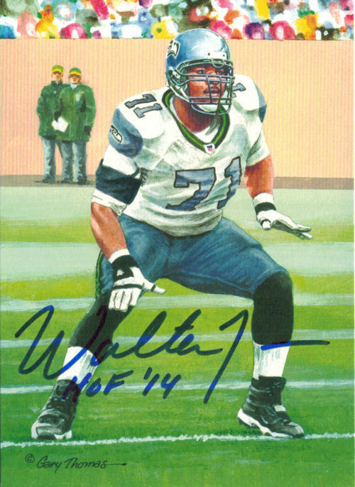 Walter Jones Autographed Seattle Seahawks Goal Line Art Card Blue HOF 14 11907